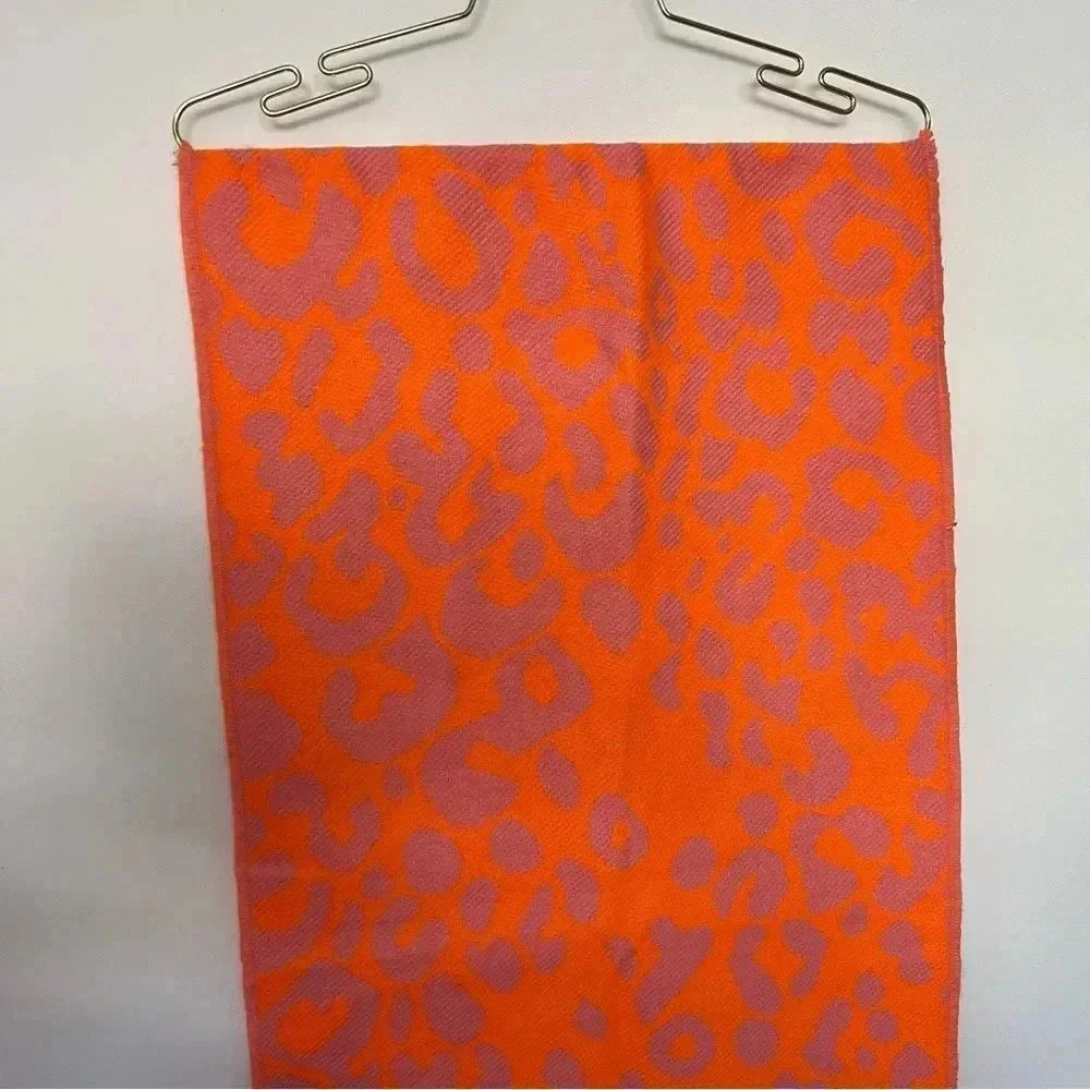 Steve Madden Reversible Leopard Print Scarf Orange Pink With Fringe